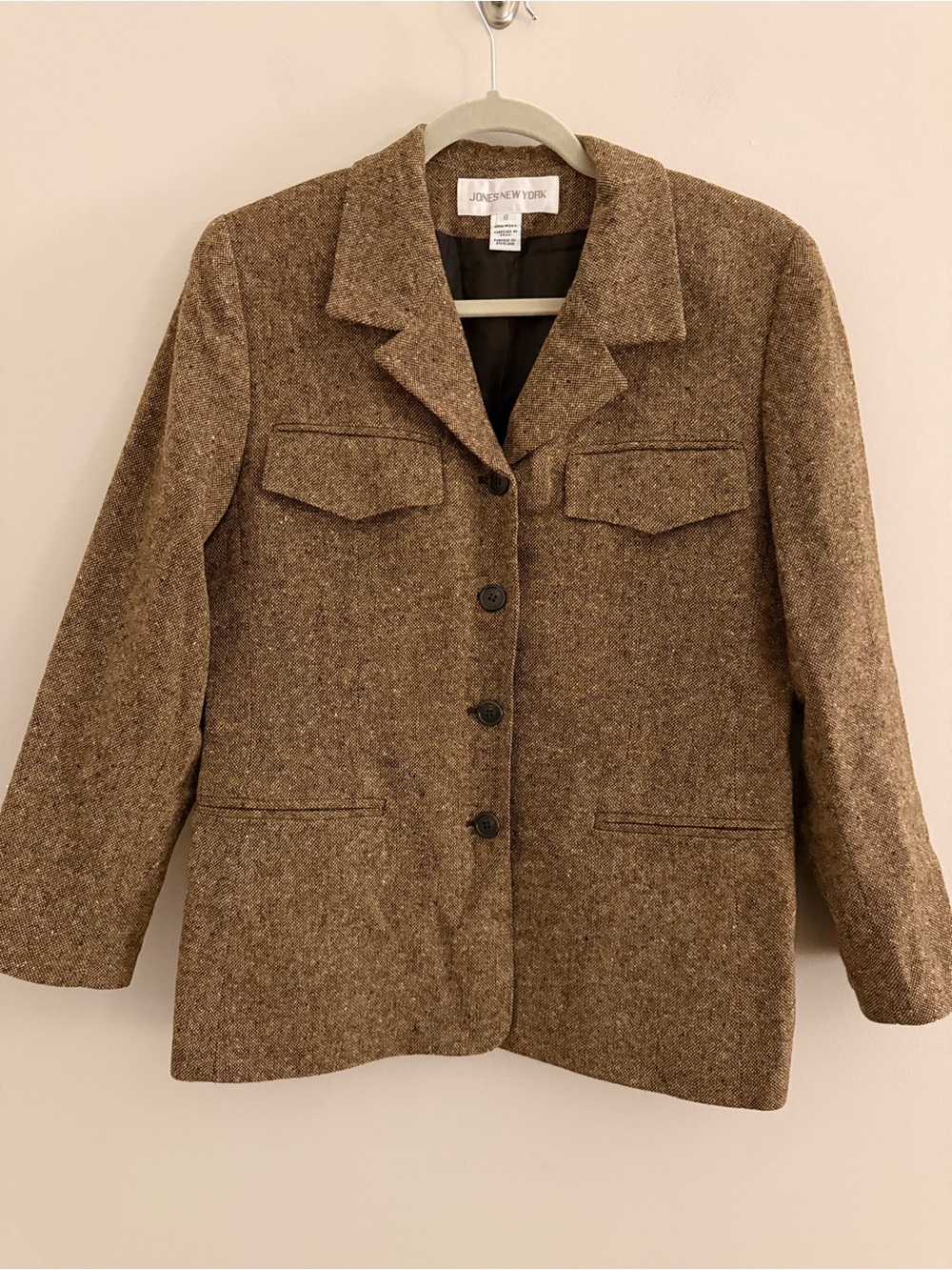 Jones New York Brown Tweed Wool Blend Blazer Size 8 Career Office Jacket - Picture 6 of 12